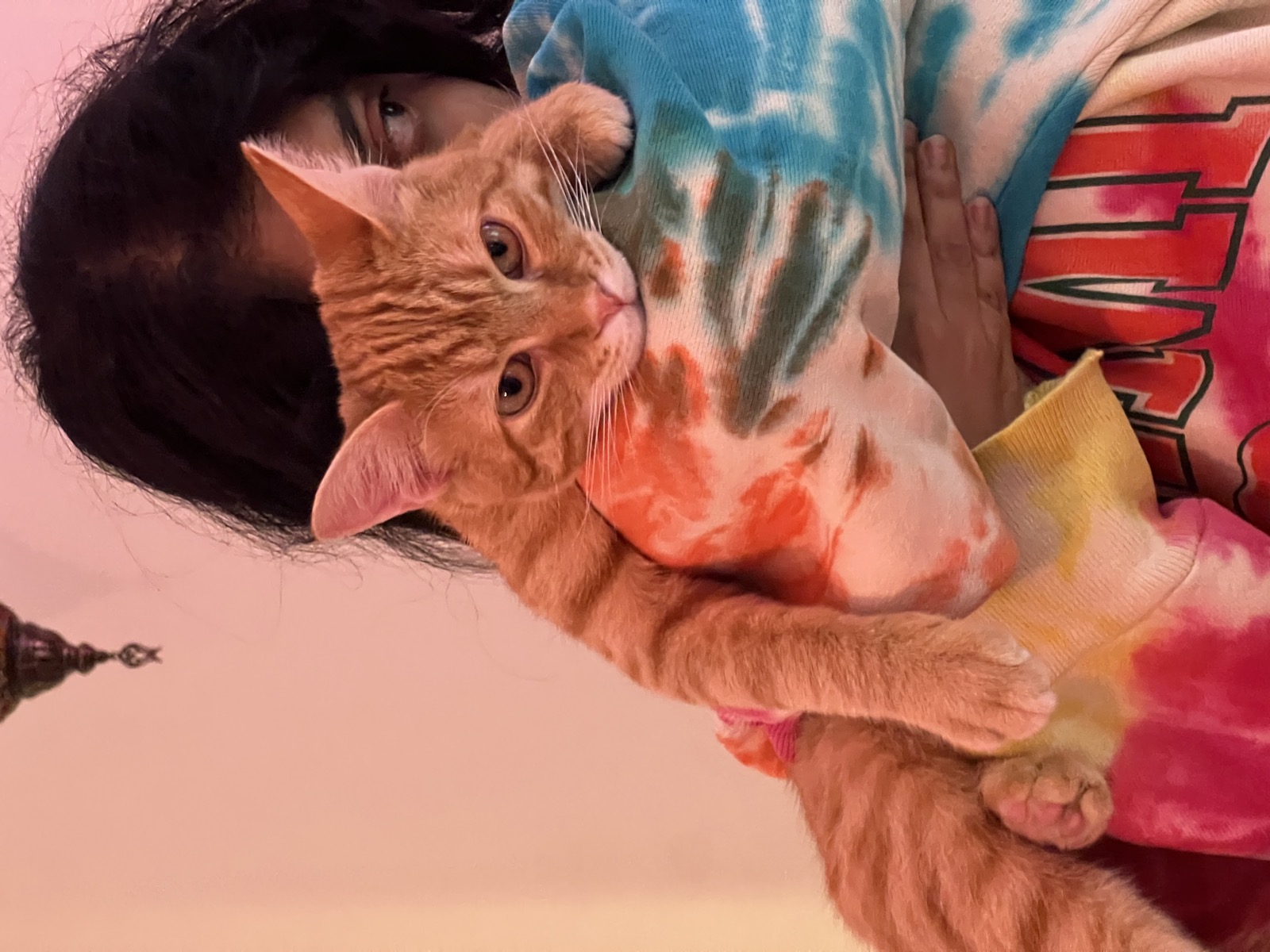 Tie-dye shirt cuddles